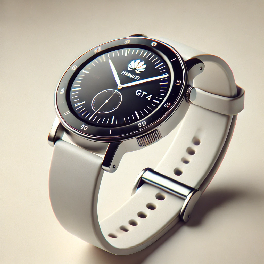 Stylowy smartwatch przypominający Huawei Watch GT 4, jeden z najlepszych smartwatchy 2024 r., na jasnym tle.
