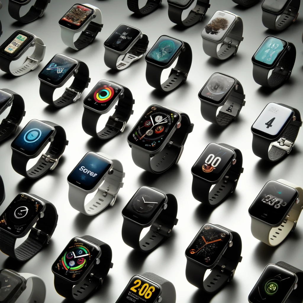Kolaż popularnych smartwatchy z 2024 roku, idealnych dla młodych i aktywnych użytkowników, poszukujących nowoczesnych i wszechstronnych urządzeń.